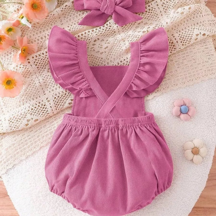 Romper Jardineira em Veludo Cotelê Coelhinha com Faixa 1 a 18 Meses