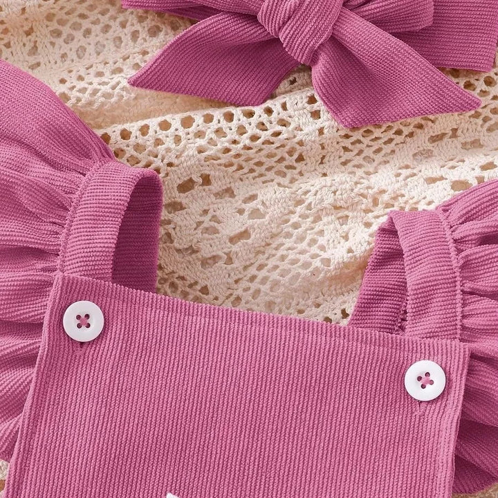 Romper Jardineira em Veludo Cotelê Coelhinha com Faixa 1 a 18 Meses