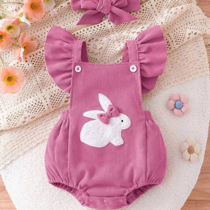 Romper Jardineira em Veludo Cotelê Coelhinha com Faixa 1 a 18 Meses