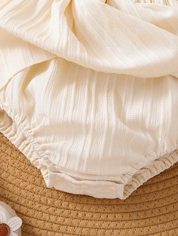 Romper Vestido Bordado Floral com Faixa de Cabelo 1 a 18 Meses