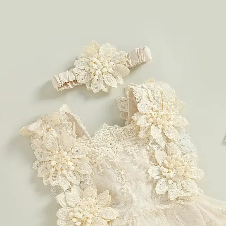 Romper de Renda Floral com Faixa - Pétalas de Algodão 0 a 18 Meses, Varialle