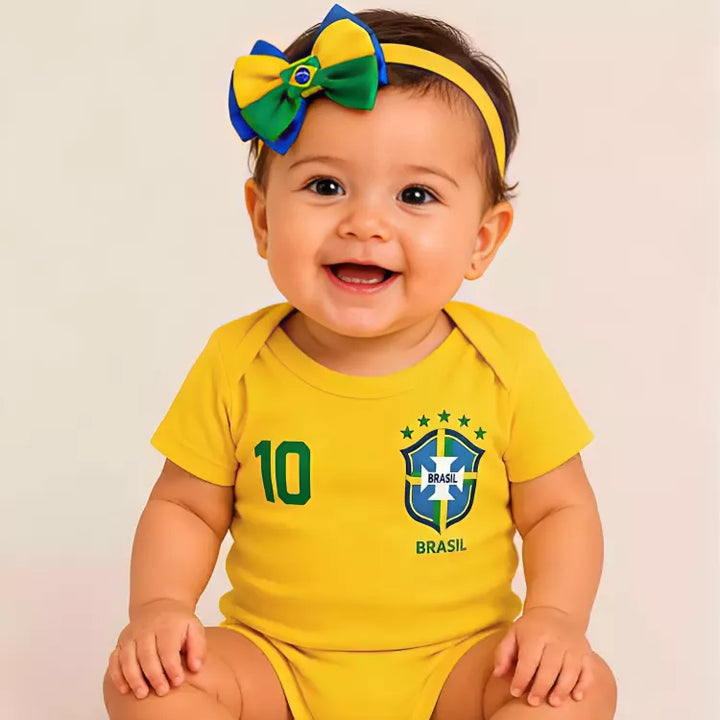 Roupinha de Bebê Menina Copa do Mundo Body e Laço 0 a 12 Meses
