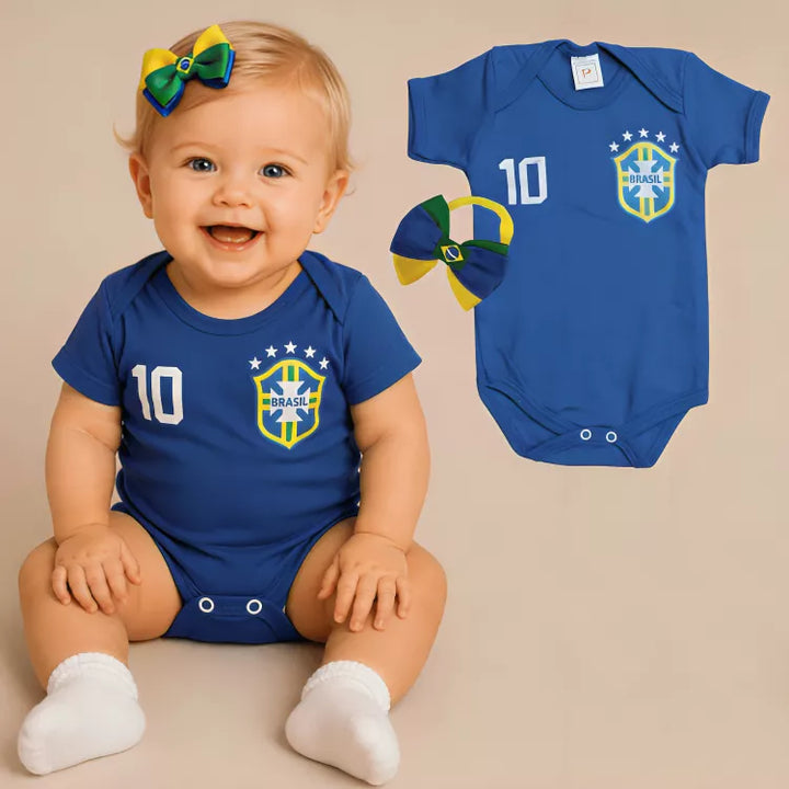 Roupinha de Bebê Menina Copa do Mundo Body e Laço 0 a 12 Meses