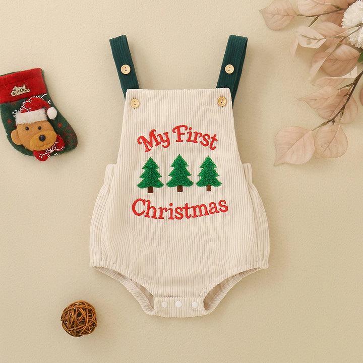 Macacão Jardineira Natalina para Bebê Menino Meu Primeiro Natal 0 a 18M