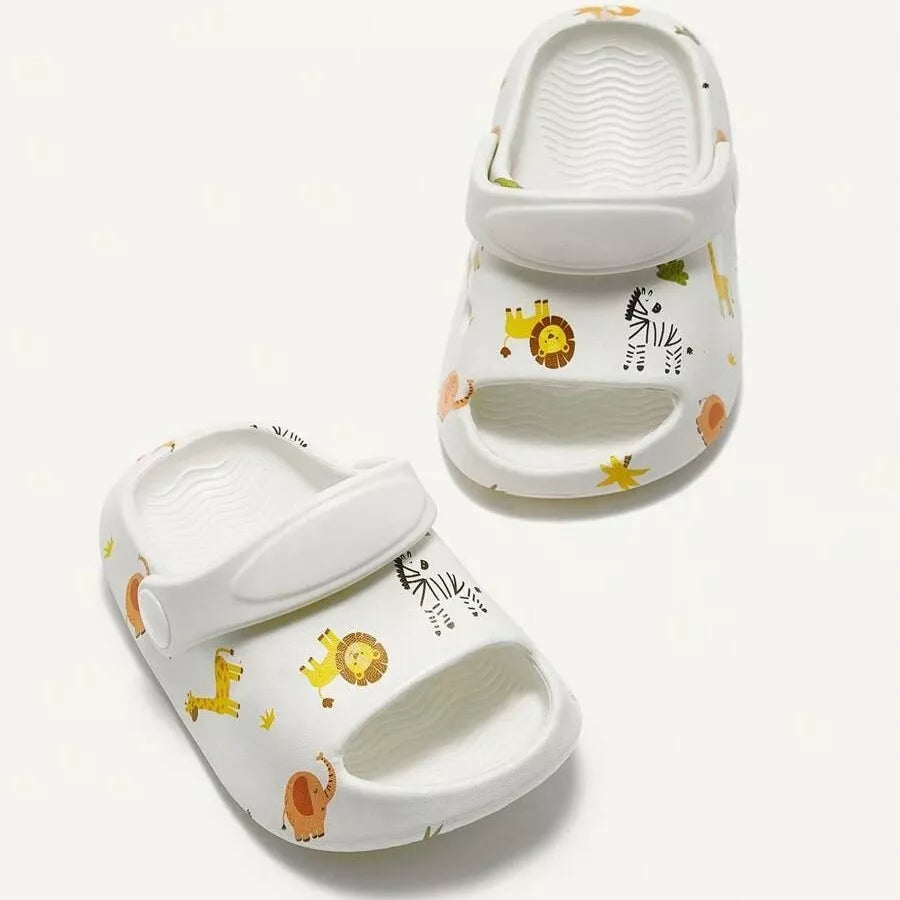 Sandália Infantil Antiderrapante com Estampa de Animais da Floresta – Respirável e Confortável