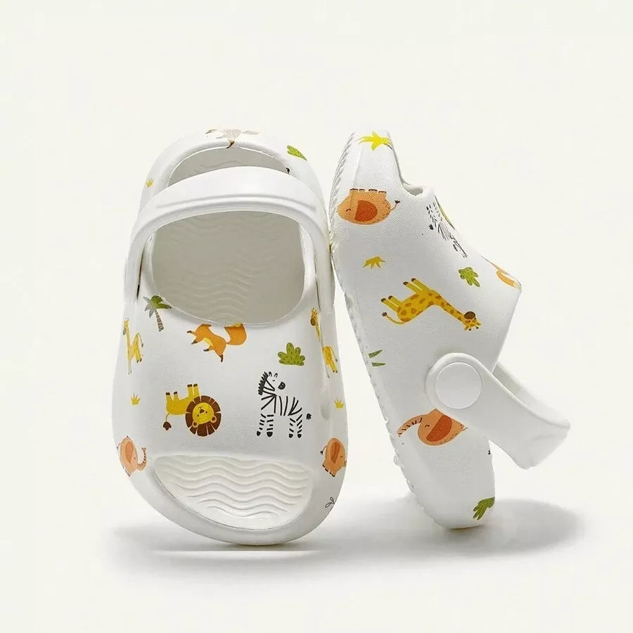 Sandália Infantil Antiderrapante com Estampa de Animais da Floresta – Respirável e Confortável