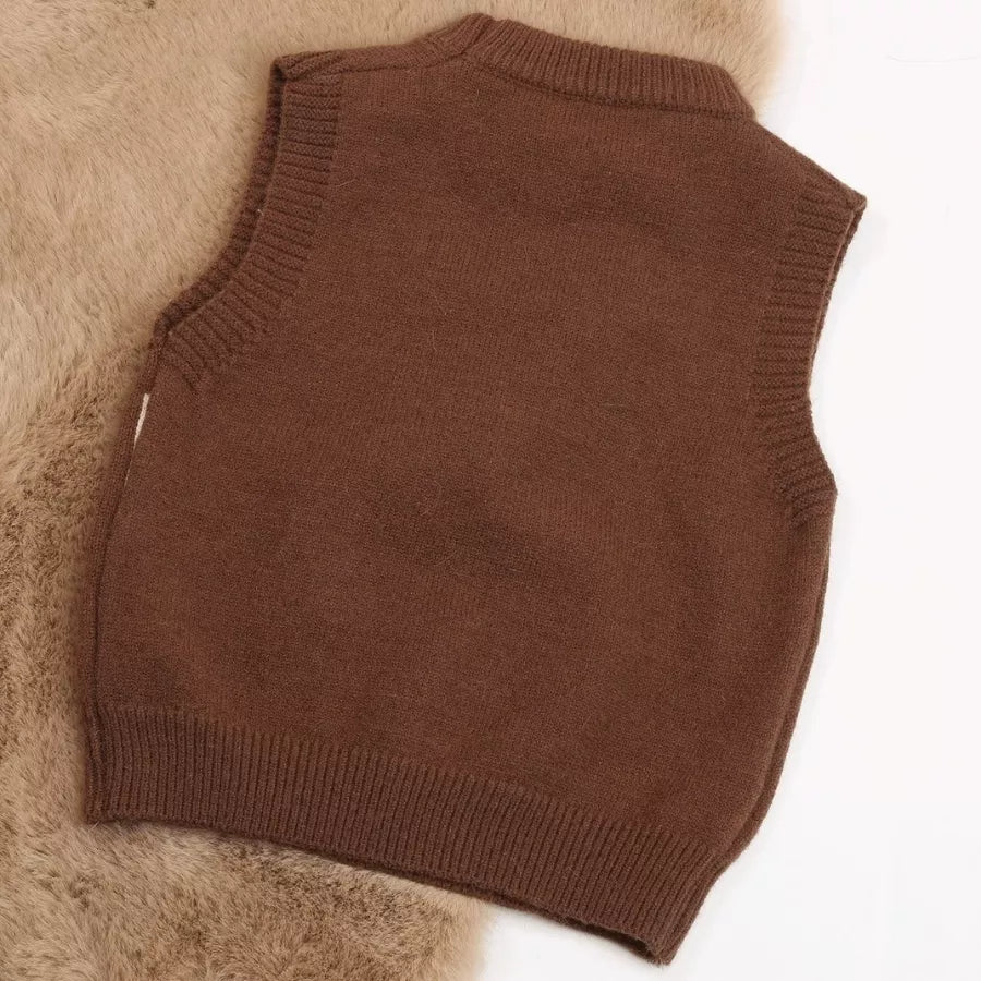 Suéter de Tricô Infantil Cachorrinho Fofo Marrom 2 a 7 Anos