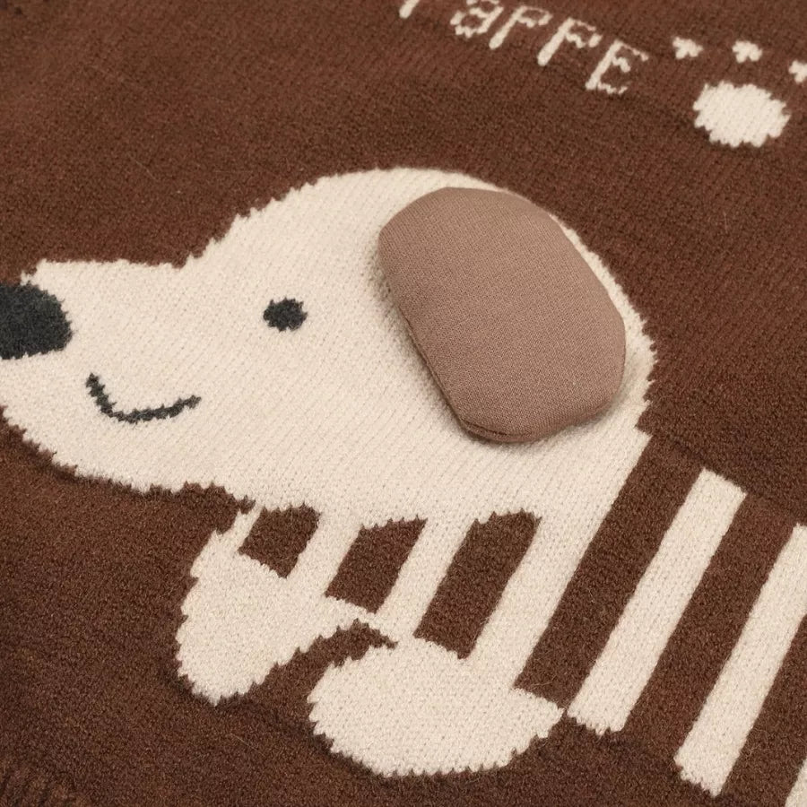 Suéter de Tricô Infantil Cachorrinho Fofo Marrom 2 a 7 Anos