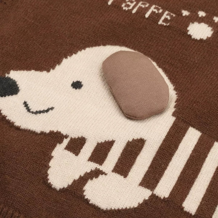 Suéter de Tricô Infantil Cachorrinho Fofo Marrom 2 a 7 Anos