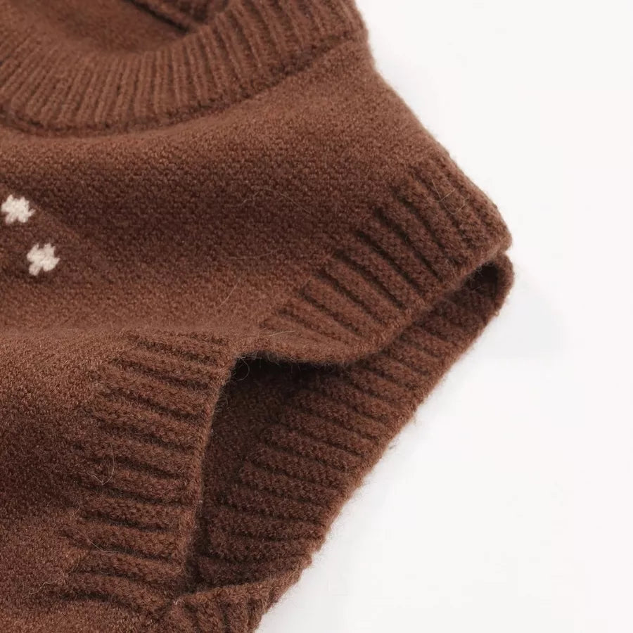 Suéter de Tricô Infantil Cachorrinho Fofo Marrom 2 a 7 Anos