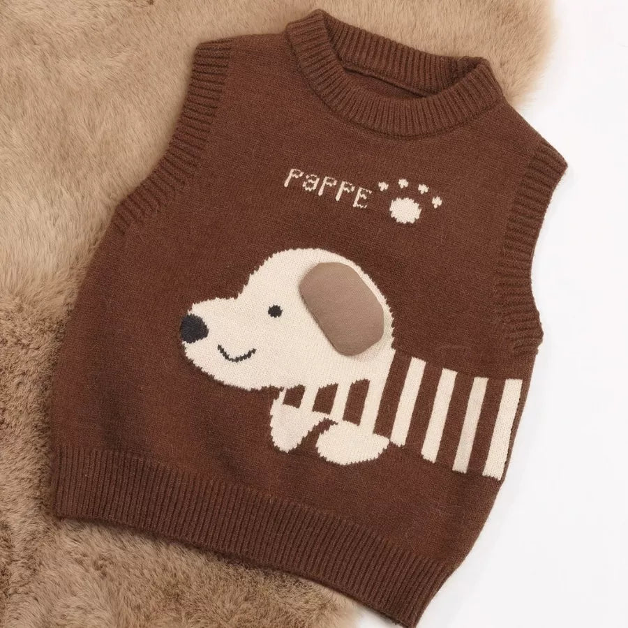 Suéter de Tricô Infantil Cachorrinho Fofo Marrom 2 a 7 Anos
