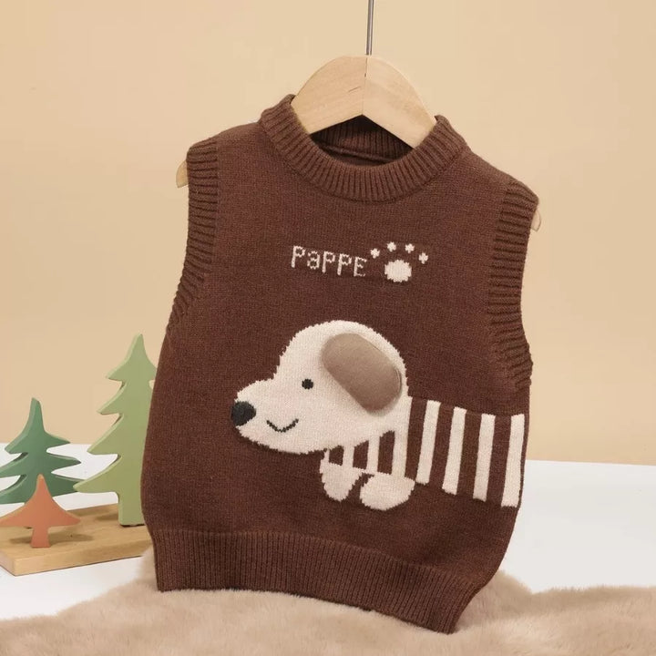 Suéter de Tricô Infantil Cachorrinho Fofo Marrom 2 a 7 Anos