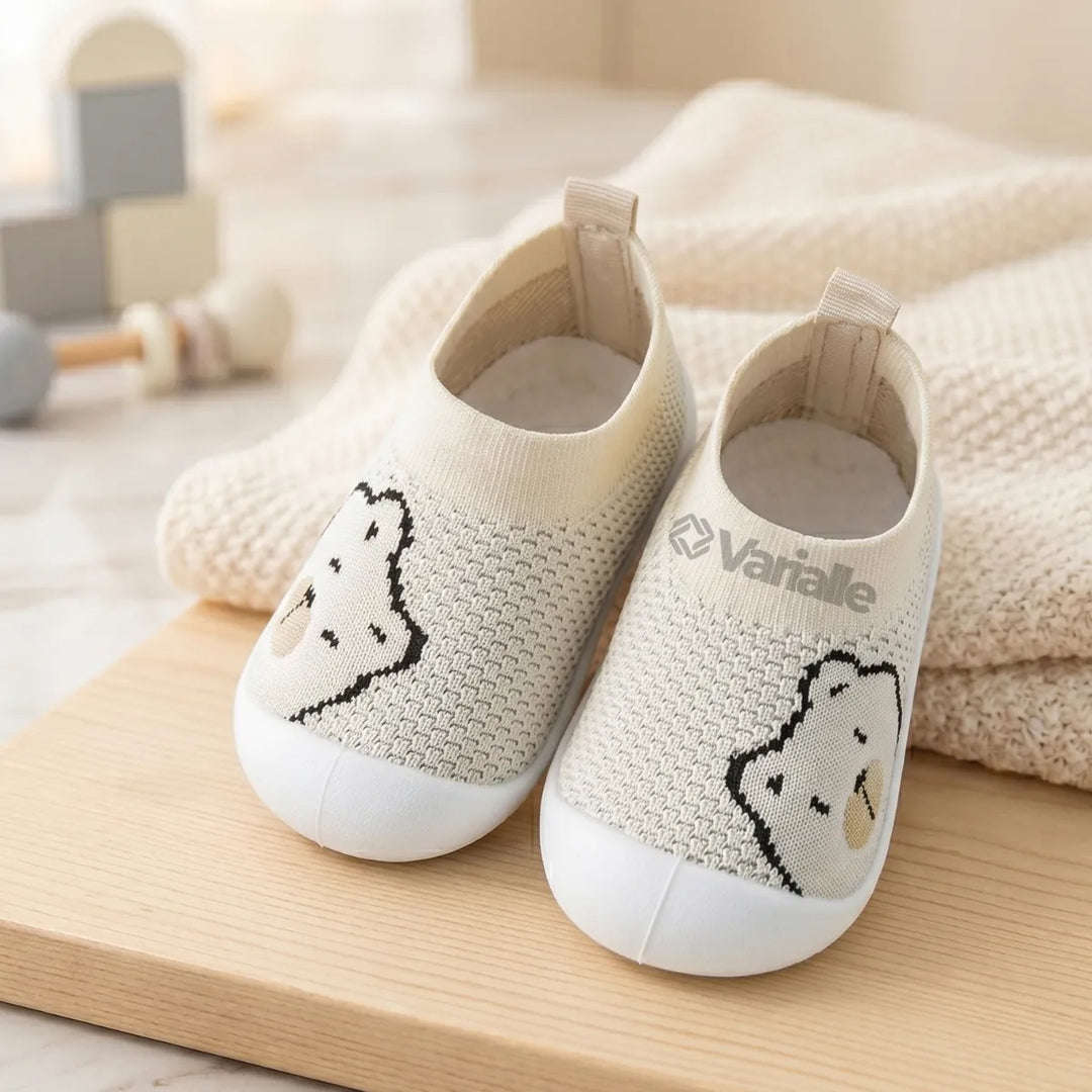 Tênis Infantil Respirável Antiderrapante KickBaby Ursinho Amarelo Claro- Varialle