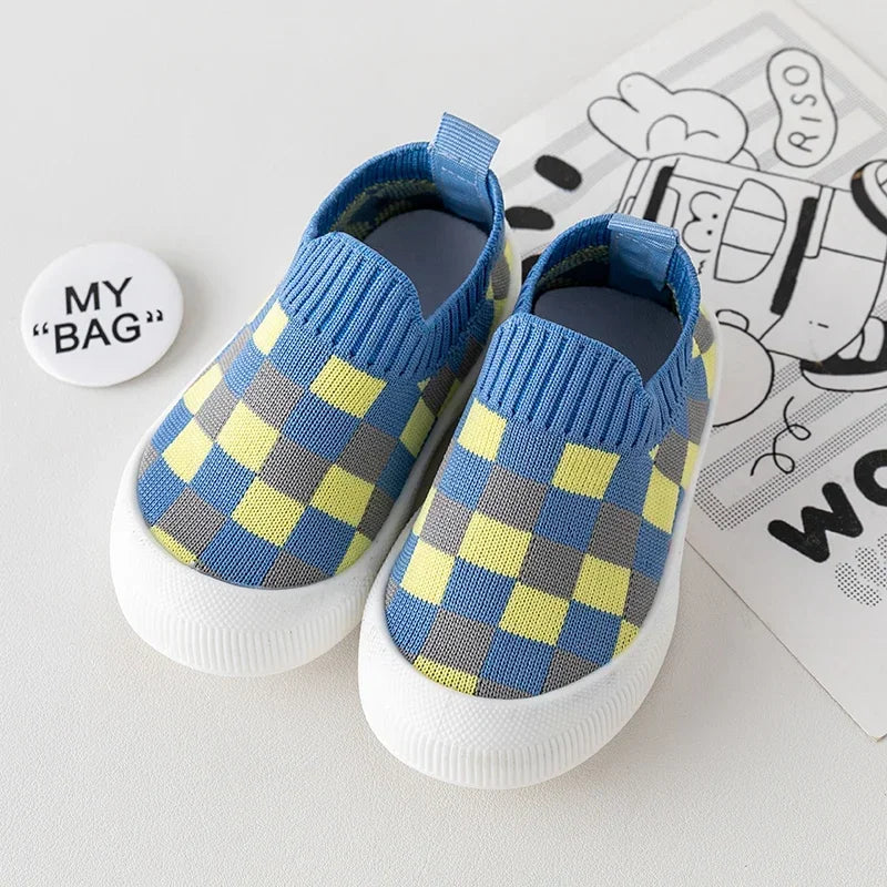 Tênis Infantil Respirável Antiderrapante KickBaby Xadrez Azul - Varialle