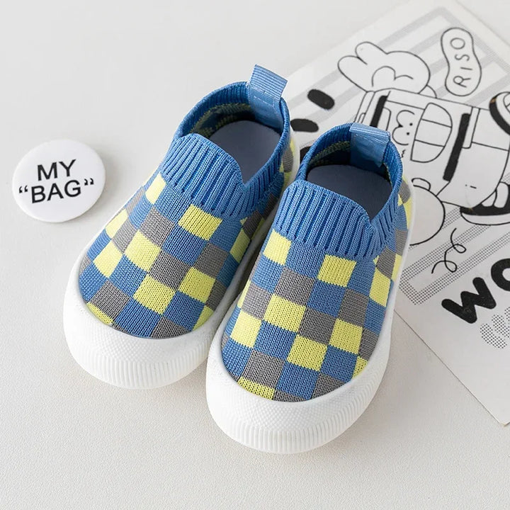 Tênis Infantil Respirável Antiderrapante KickBaby Xadrez Azul - Varialle