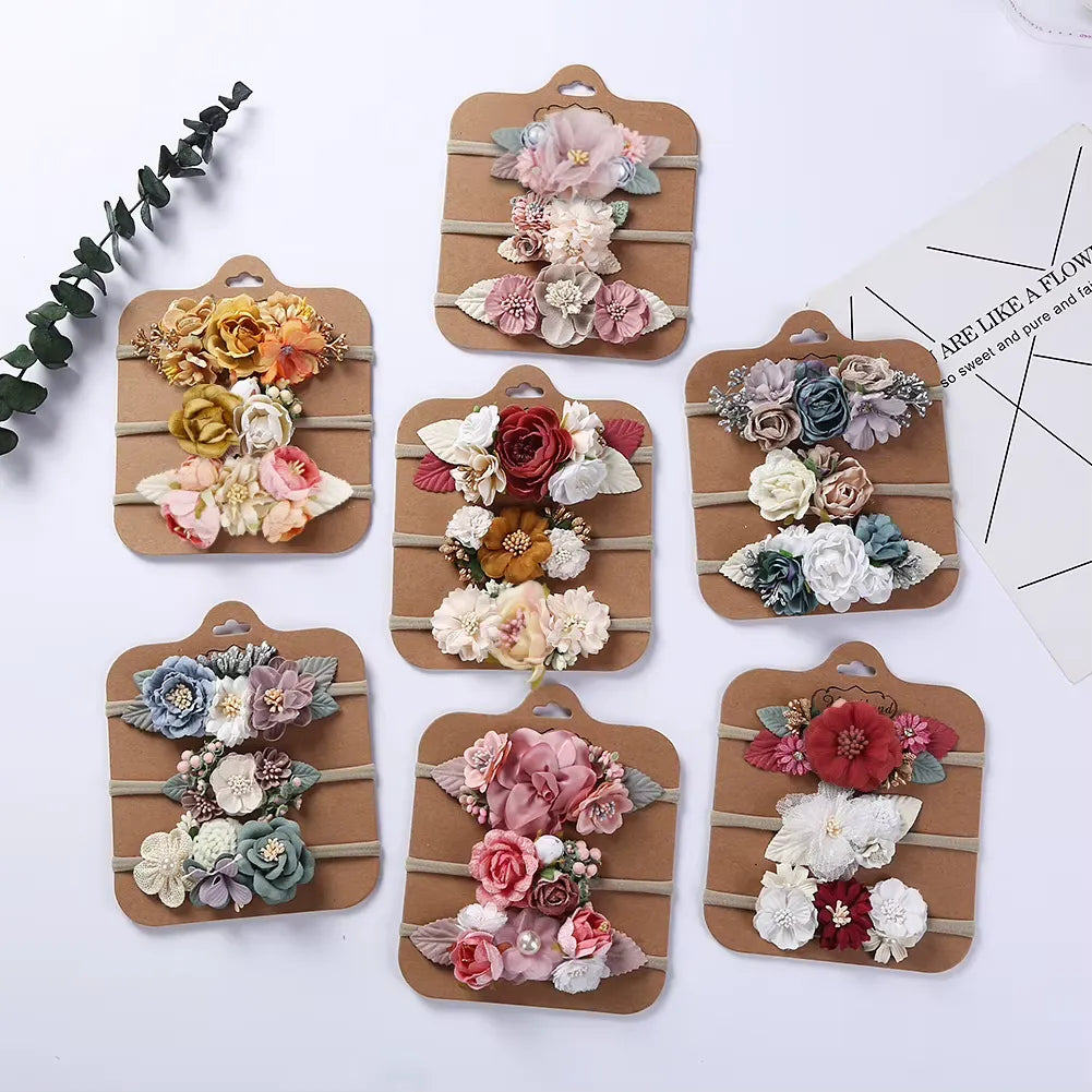 Tiara para Bebê com Flores Delicadas - Kit 3 Peças - Varialle