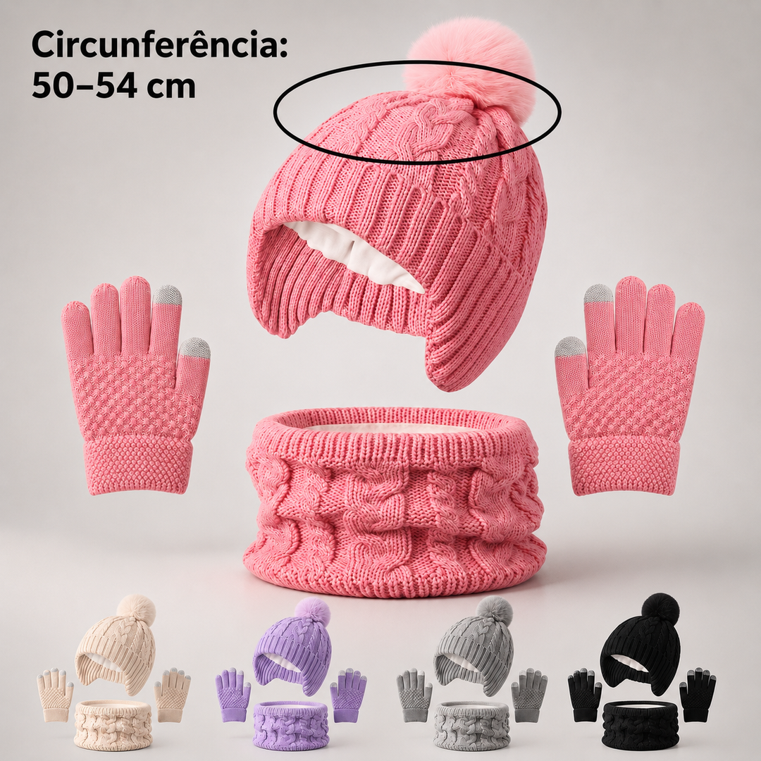 Touca Infantil - Kit Inverno com Luvas e Gola de Pescoço (Unissex) Varialle