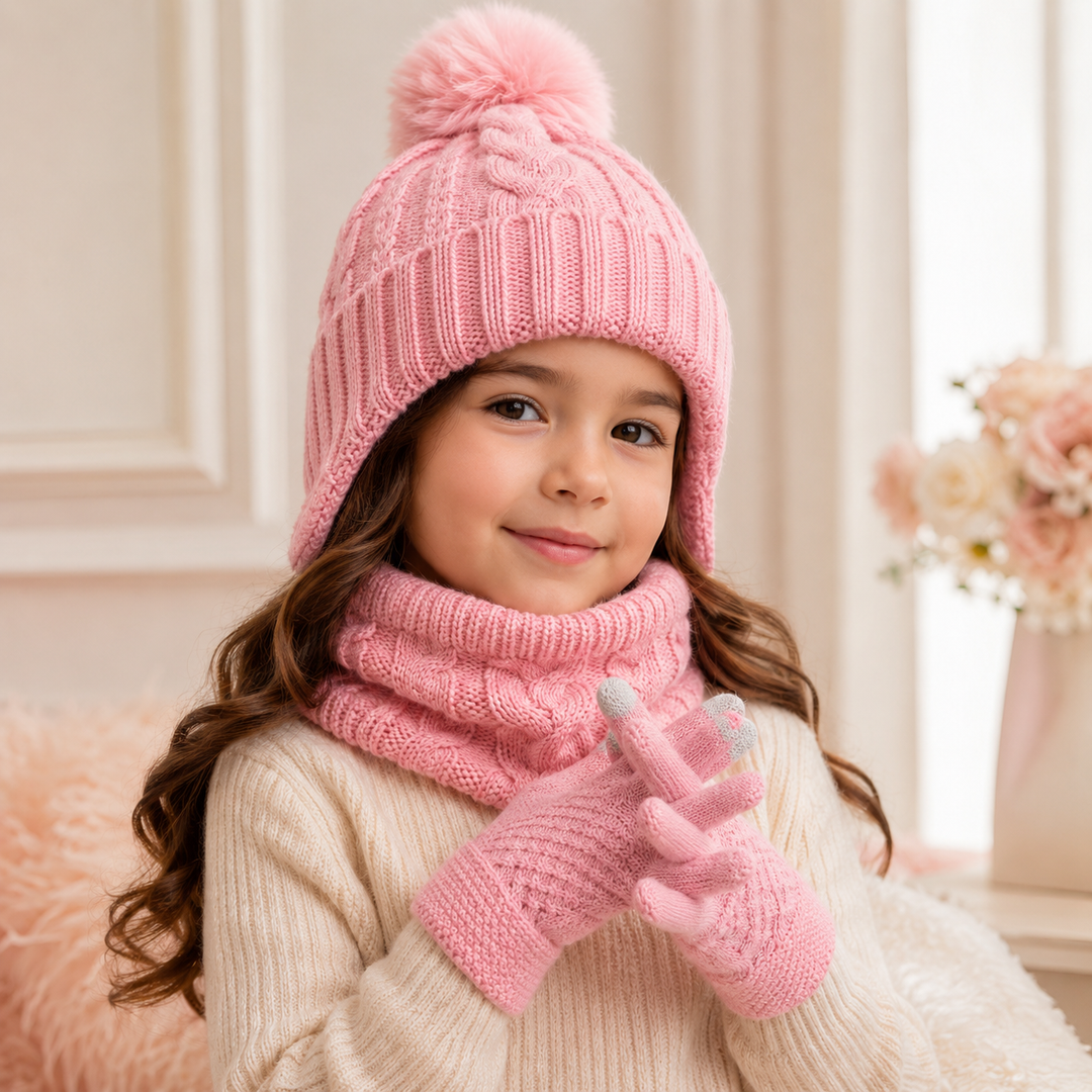 Touca Infantil - Kit Inverno com Luvas e Gola de Pescoço (Unissex) Varialle