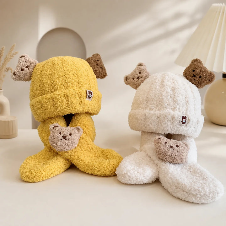 Touca Infantil e Cachecol Peluciado Ursinho Inverno (Unissex)