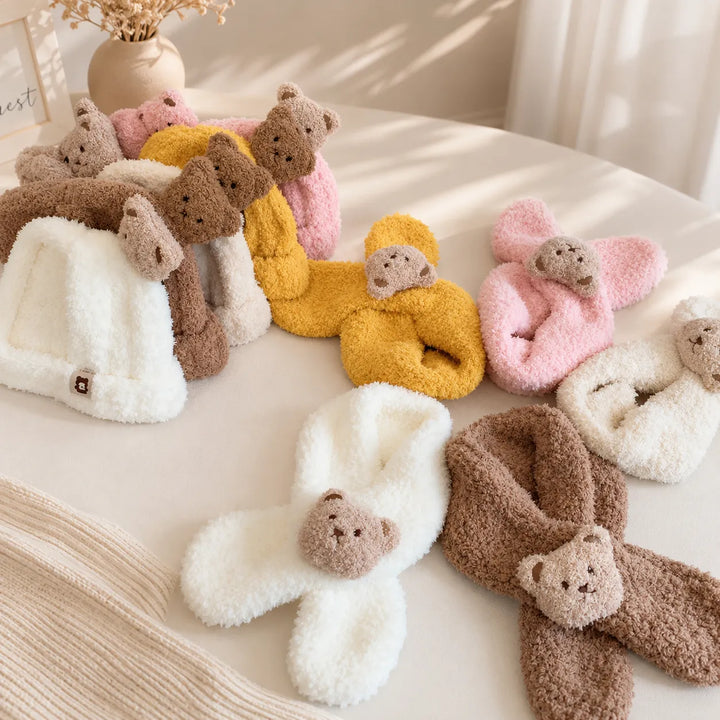 Touca Infantil e Cachecol Peluciado Ursinho Inverno (Unissex)