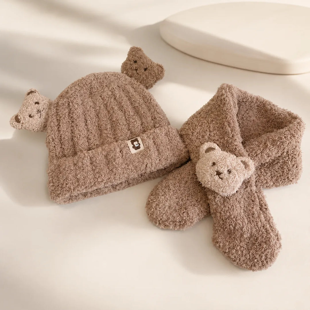 Touca Infantil e Cachecol Peluciado Ursinho Inverno (Unissex)