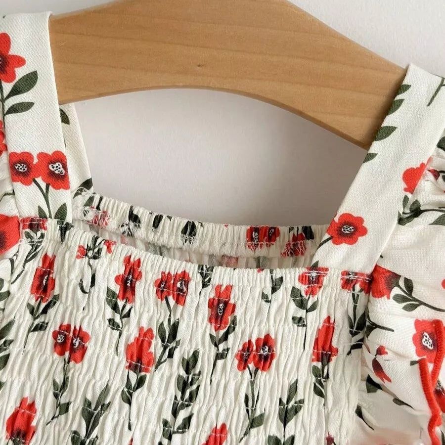 Vestido Infantil Encanto Floral 6M a 3A - Com Lastex e Babados