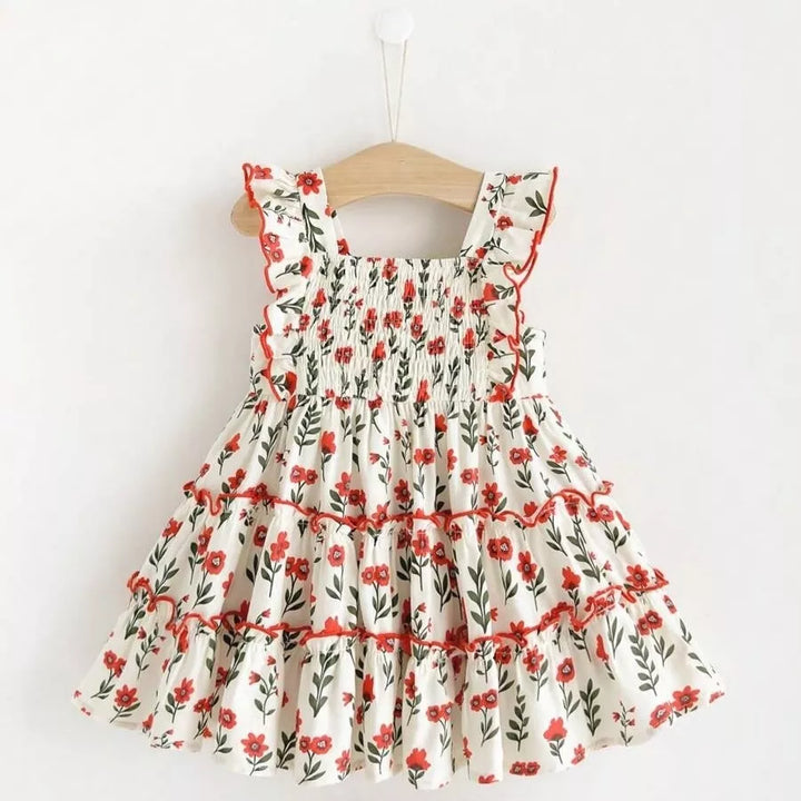 Vestido Infantil Encanto Floral 6M a 3A - Com Lastex e Babados