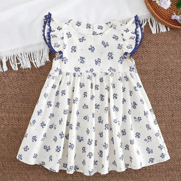 Vestido Infantil Floral Azul com Recorte em Coração nas Costas 6M a 3A