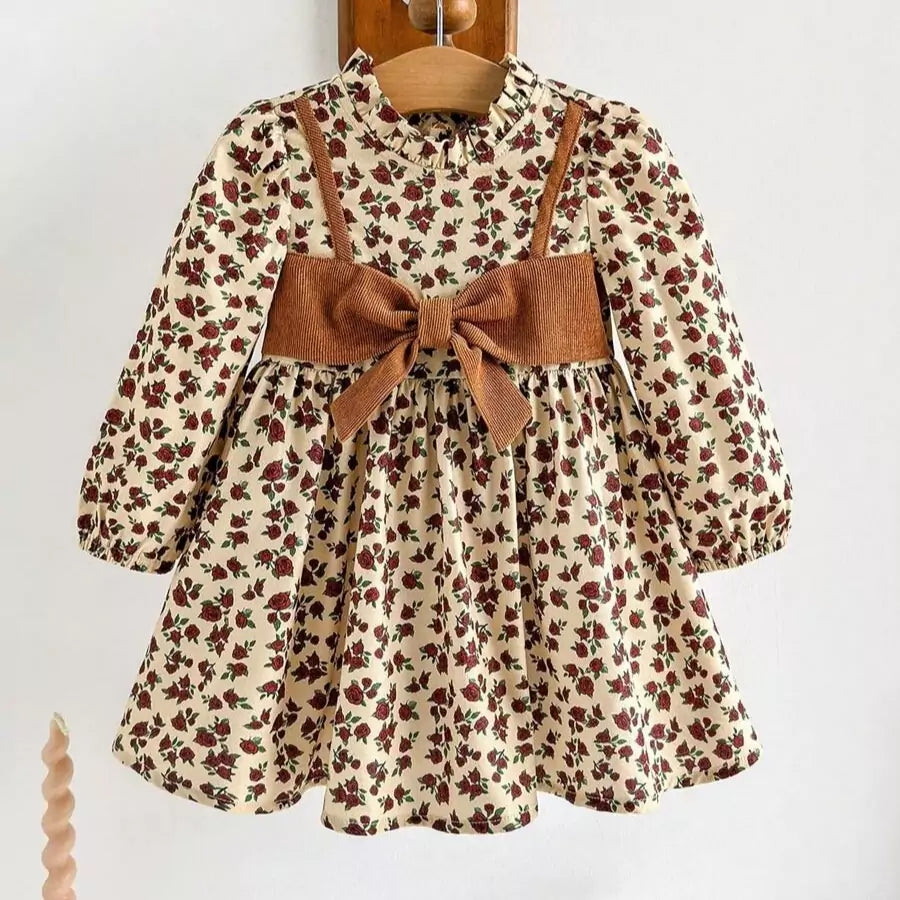 Vestido Infantil Floral com Laço 6 Meses a 3 Anos