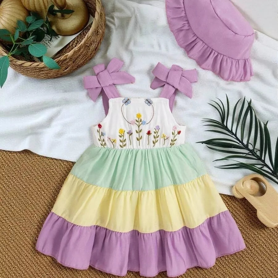 Vestido Infantil Jardim Bordado com Chapéu 6M a 3A