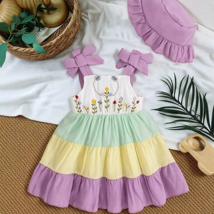 Vestido Infantil Jardim Bordado com Chapéu 6M a 3A