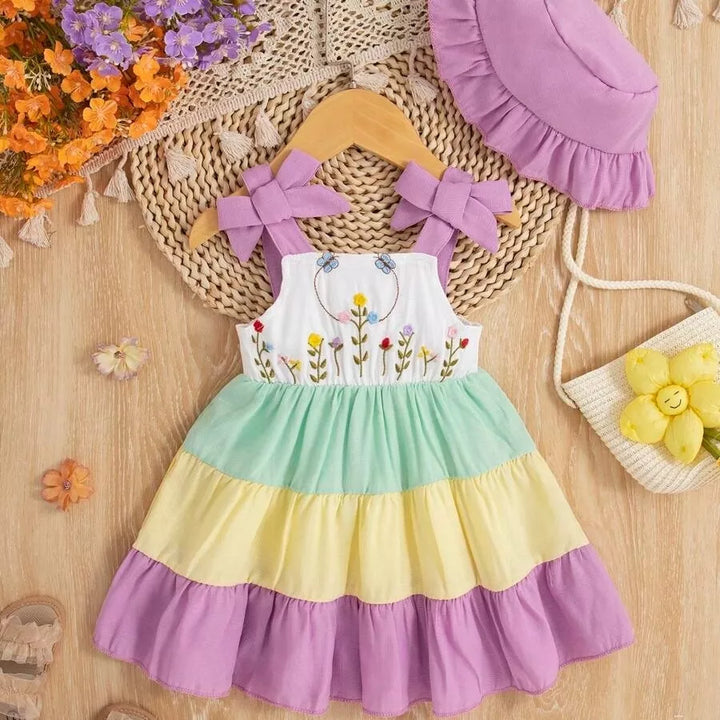 Vestido Infantil Jardim Bordado com Chapéu 6M a 3A