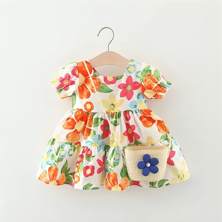 Vestido Infantil Floral e Bolsa de Brinde 9 Meses a 3 Anos - Varialle