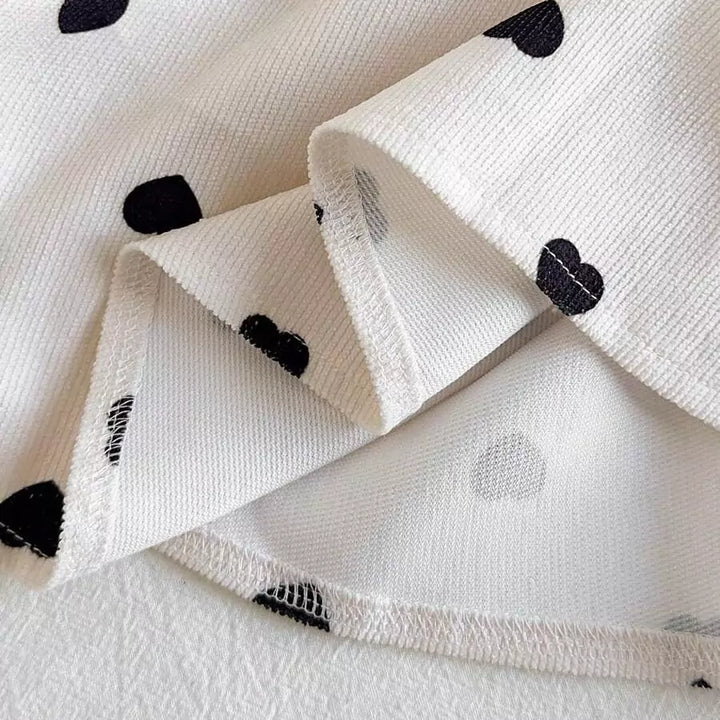 Vestido Infantil Plissado Corações Preto e Branco Manga Longa 6 Meses a 3 Anos Varialle