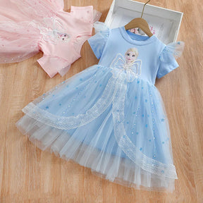 Vestido Infantil Princesa Elsa com Tule e Laço 2 a 7 Anos Varialle