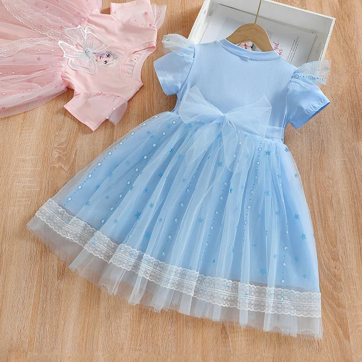 Vestido Infantil Princesa Elsa com Tule e Laço 2 a 7 Anos Varialle