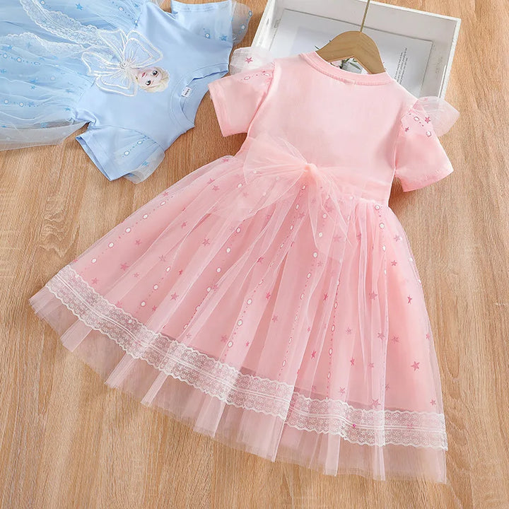 Vestido Infantil Princesa Elsa com Tule e Laço 2 a 7 Anos Varialle