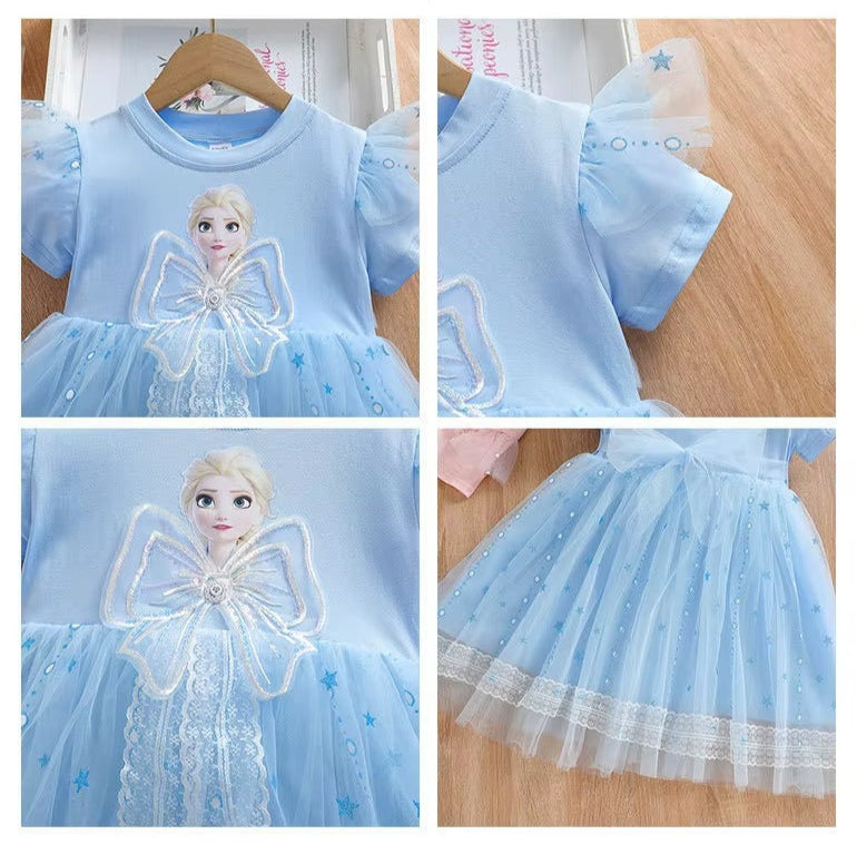 Vestido Infantil Princesa Elsa com Tule e Laço 2 a 7 Anos Varialle