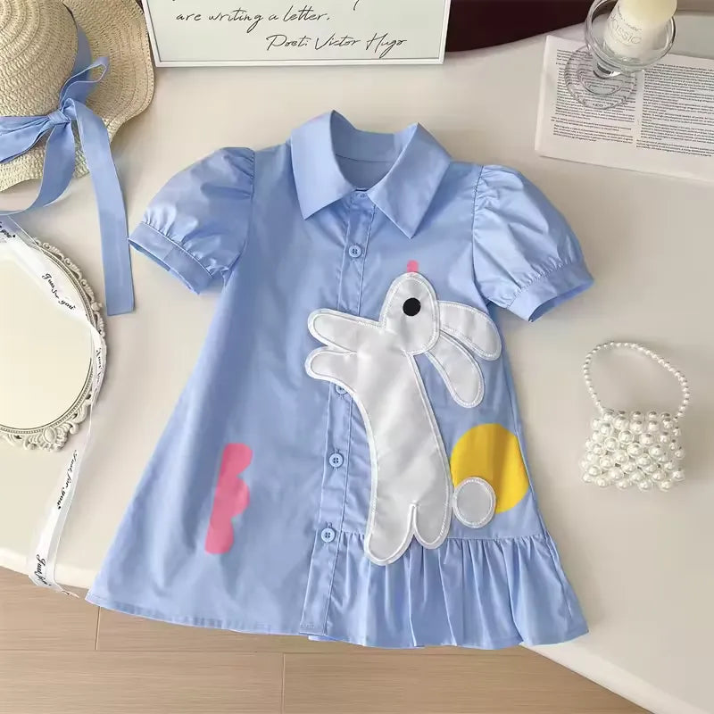 Vestido Infantil de Algodão com Estampa de Coelho 3 a 7 Anos Varialle