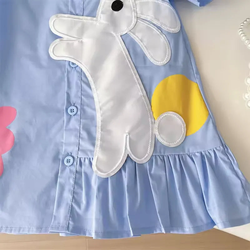 Vestido Infantil de Algodão com Estampa de Coelho 3 a 7 Anos Varialle