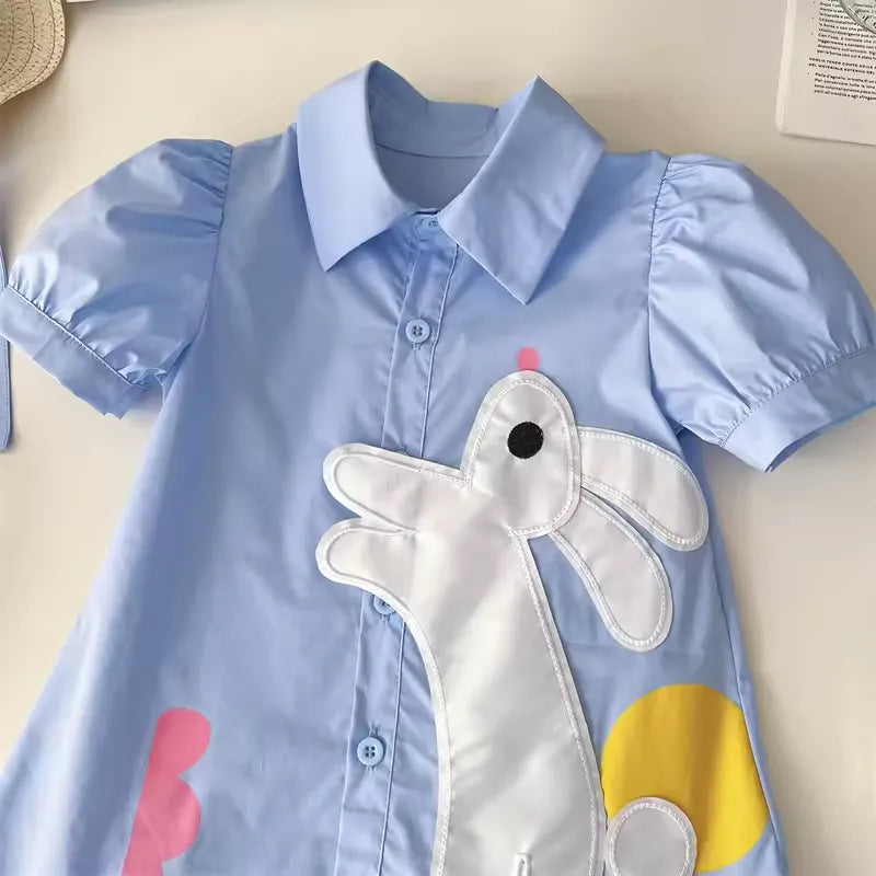 Vestido Infantil de Algodão com Estampa de Coelho 3 a 7 Anos Varialle