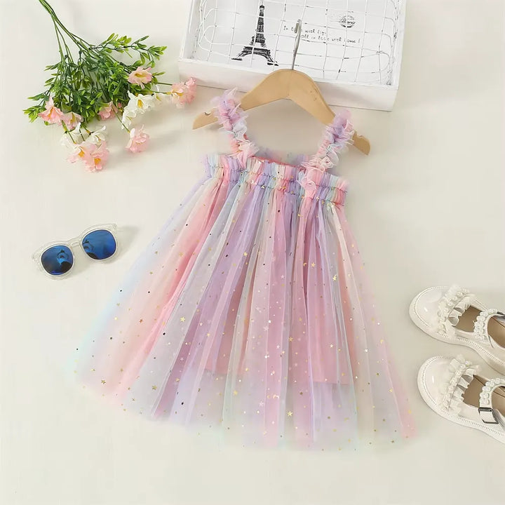 Vestido Infantil de Tule Multicolorido com Estrelas 9 Meses a 5 Anos Varialle