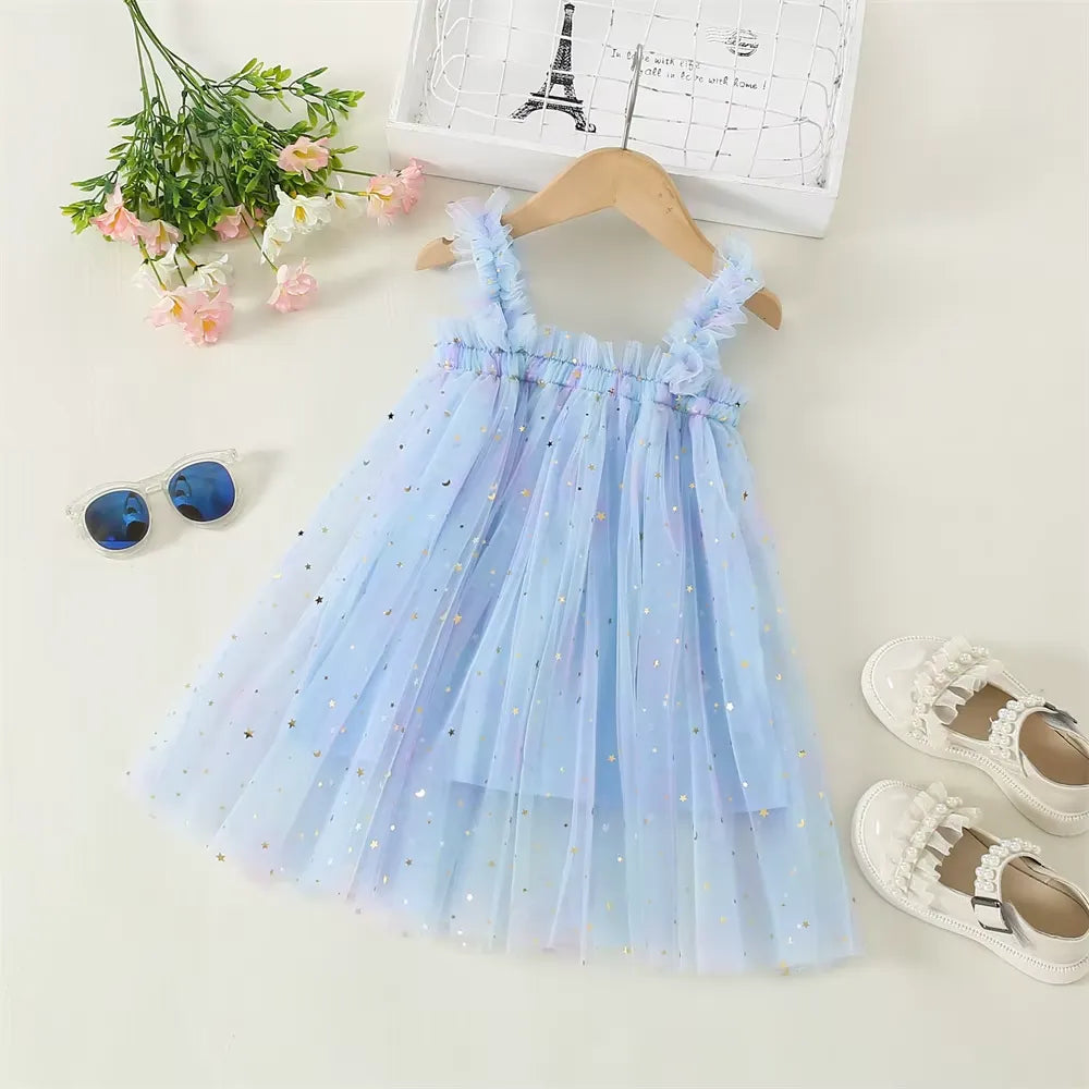 Vestido Infantil de Tule Multicolorido com Estrelas 9 Meses a 5 Anos Varialle