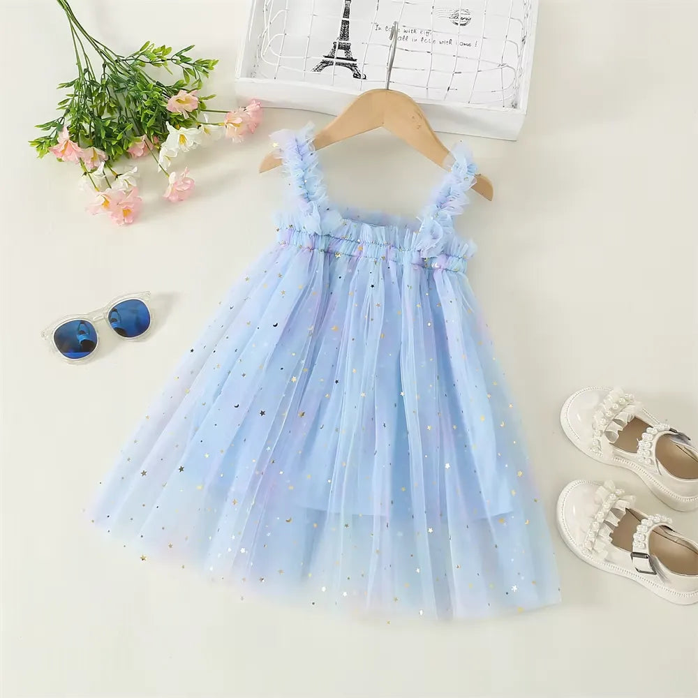 Vestido Infantil de Tule Multicolorido com Estrelas 9 Meses a 5 Anos Varialle