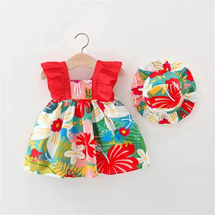 Vestido e Chapéu Bebê Menina - Estampa Tropical 9 Meses a 3 Anos, Varialle