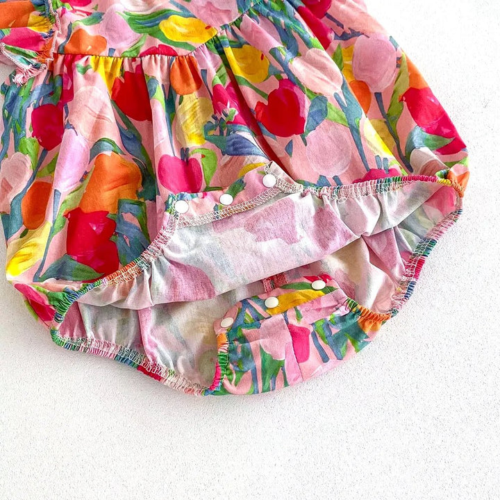 Bodysuit Infantil em Algodão - Tulipas e Manga Plissada - 3 a 24 Meses | LANÇAMENTO BLACK FRIDAY - Varialle