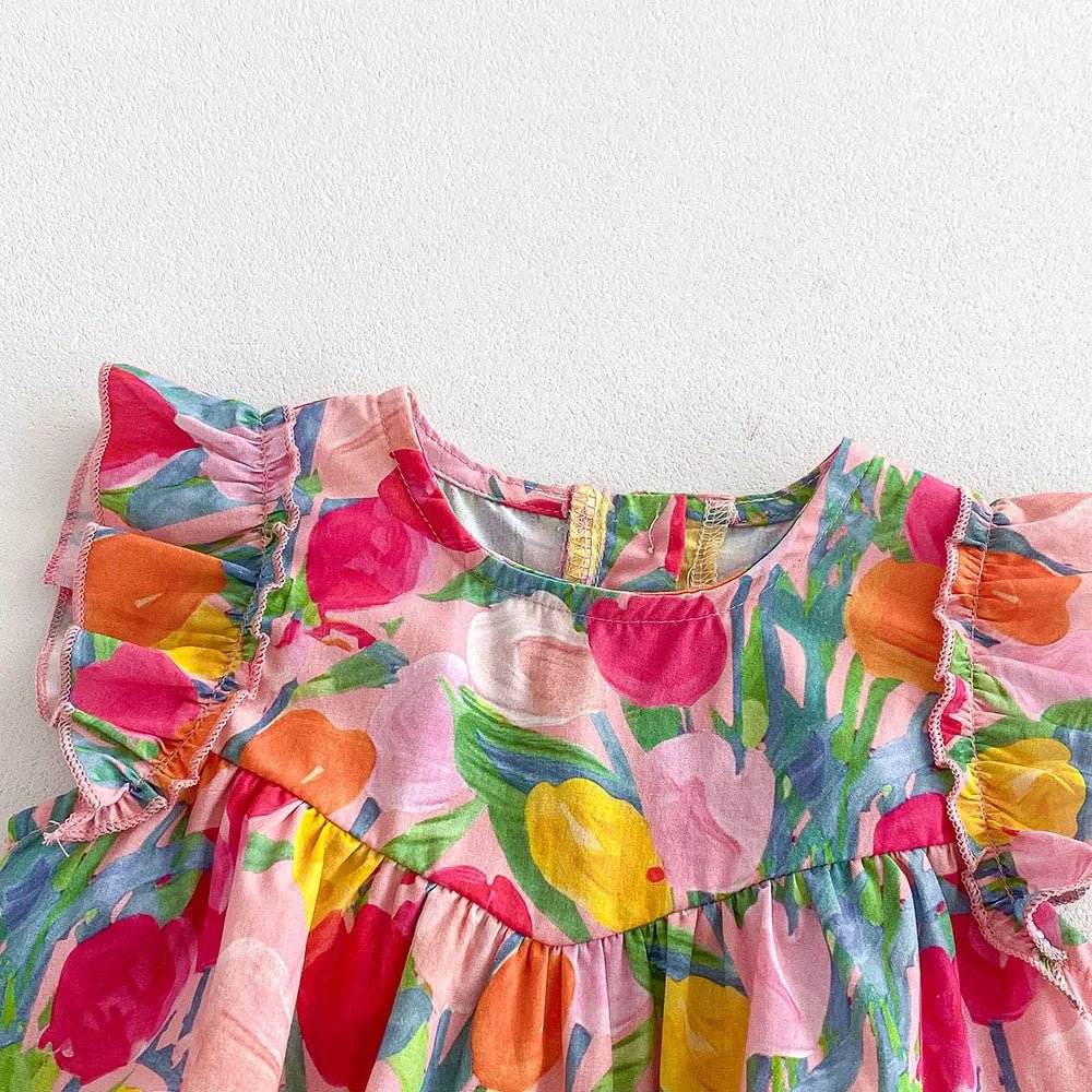 Bodysuit Infantil em Algodão - Tulipas e Manga Plissada - 3 a 24 Meses | LANÇAMENTO BLACK FRIDAY - Varialle