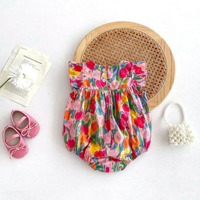 Bodysuit Infantil em Algodão - Tulipas e Manga Plissada - 3 a 24 Meses | LANÇAMENTO BLACK FRIDAY - Varialle