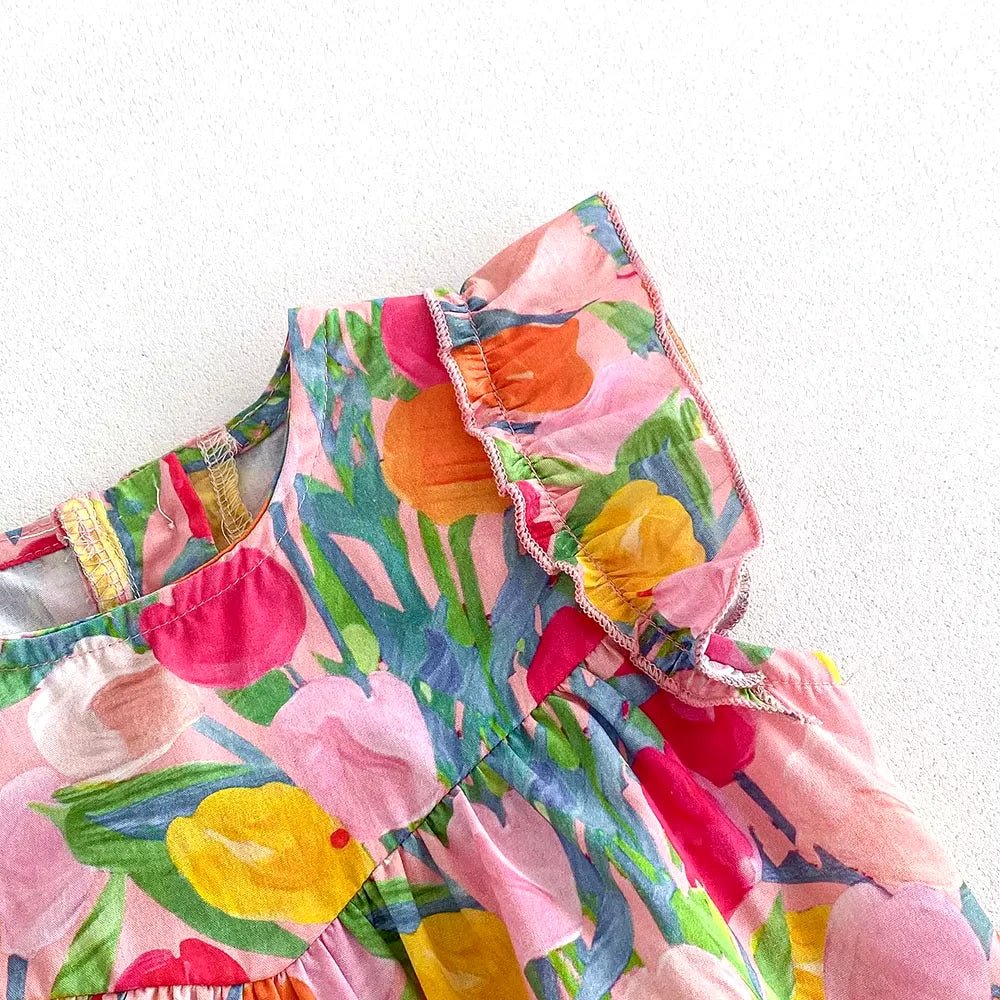 Bodysuit Infantil em Algodão - Tulipas e Manga Plissada - 3 a 24 Meses | LANÇAMENTO BLACK FRIDAY - Varialle