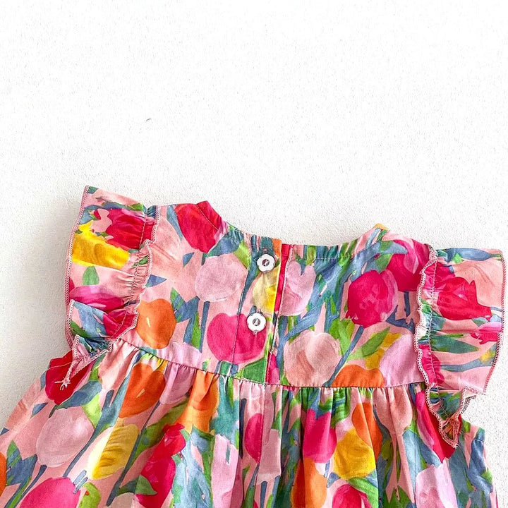 Bodysuit Infantil em Algodão - Tulipas e Manga Plissada - 3 a 24 Meses | LANÇAMENTO BLACK FRIDAY - Varialle